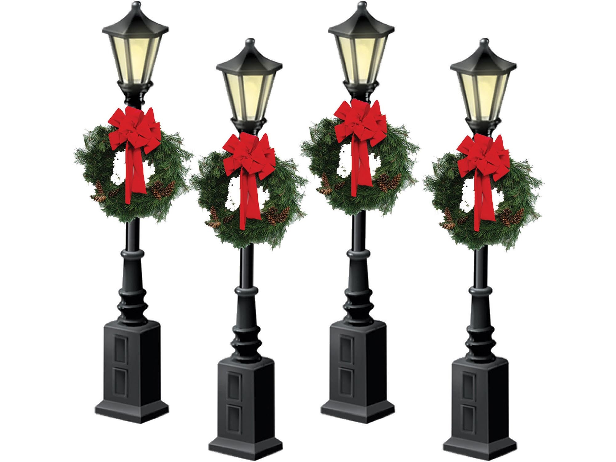 Christmas Street Lamps with Wreaths